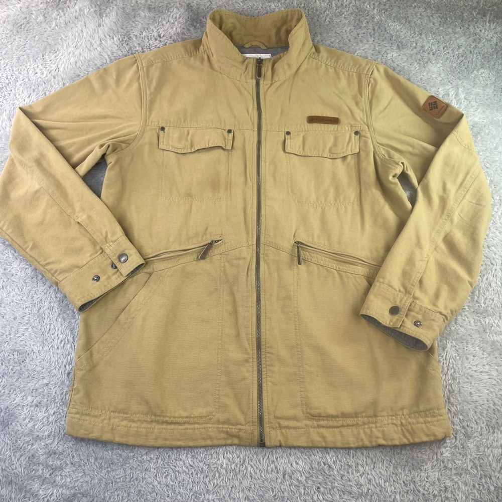 Columbia Canvas Field Jacket Mens Large Tan Khaki Full Zip Utility Work Coat
